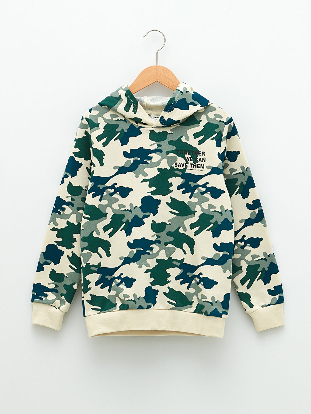 LCW Kids Kapüşonlu Kamuflaj Desenli Uzun Kollu Erkek Çocuk Sweatshirt -S25892Z4-LQA