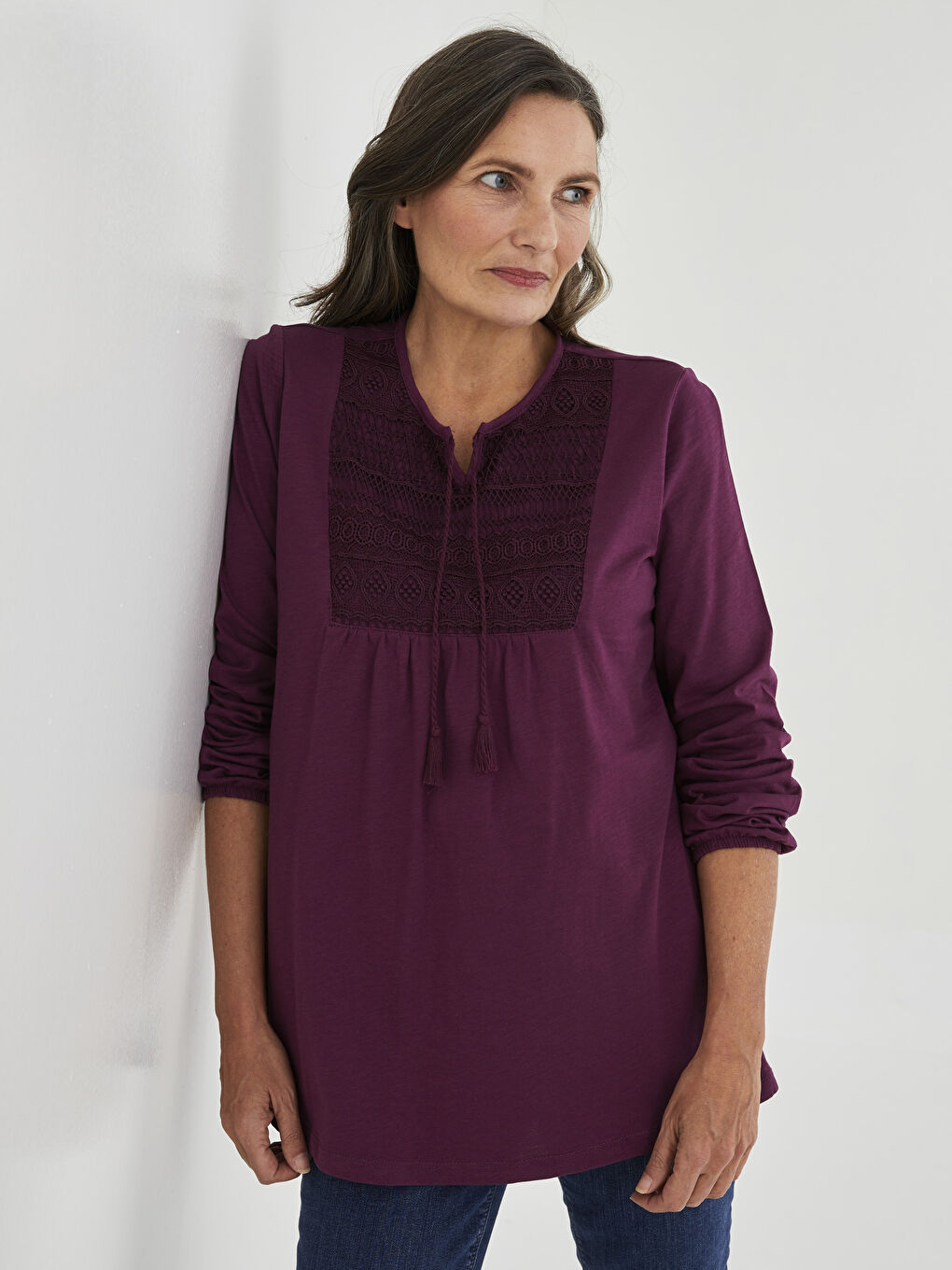 LCW Grace Tie Neck Embroidered Long Sleeve Women's Blouse -S25934Z8-HNN