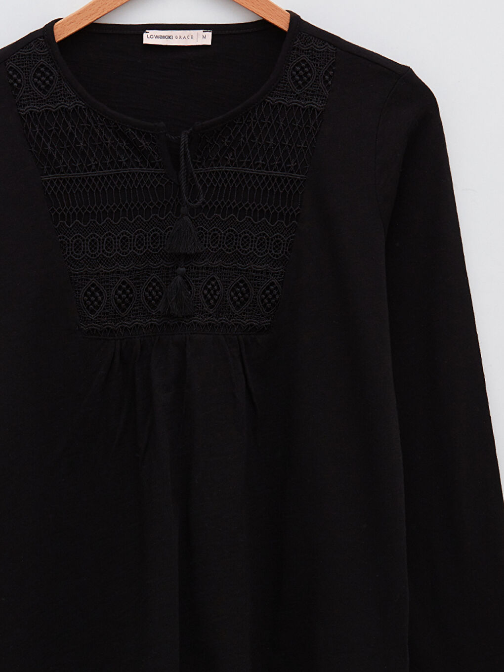 Tie Neck Embroidered Long Sleeve Women's Blouse-7