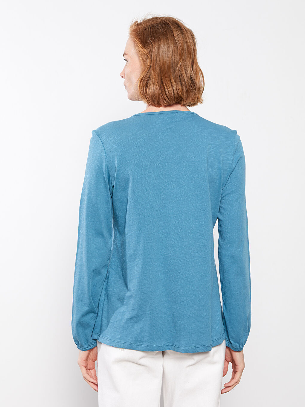 Tie Neck Embroidered Long Sleeve Women's Blouse-4