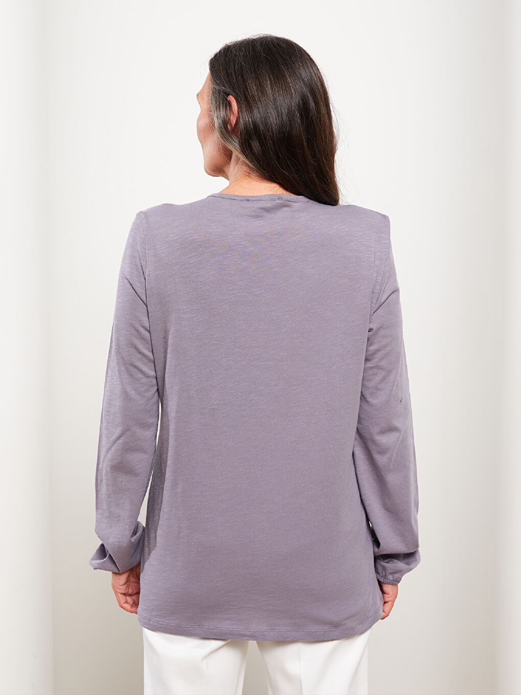 Lila Bağlamalı Yaka Nakışlı Uzun Kollu Kadın Bluz-4