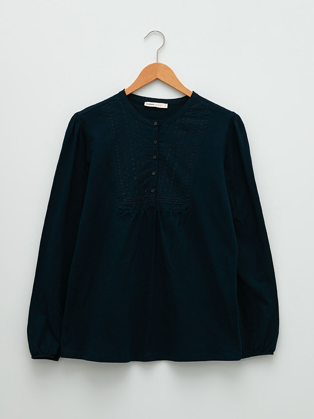 LCW Grace Crew Neck Embroidered Long Sleeve Cotton Women's Blouse -S25935Z8-E1J