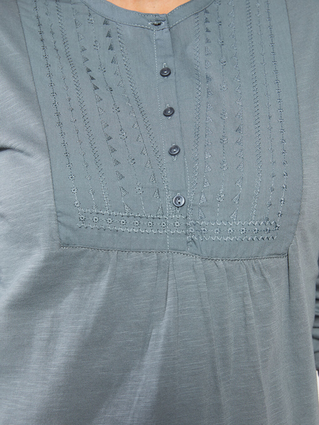 LCW Grace Rundhalsausschnitt Bestickte Langarm Baumwolle Bluse für Damen -S25935Z8-H1Y