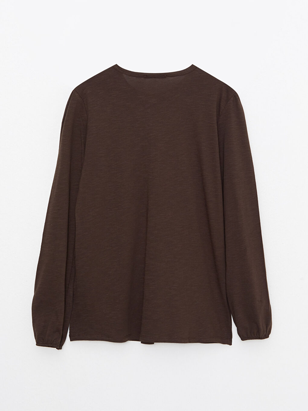 Kahverengi Bisiklet Yaka Nakışlı Uzun Kollu Pamuklu Kadın Bluz-5