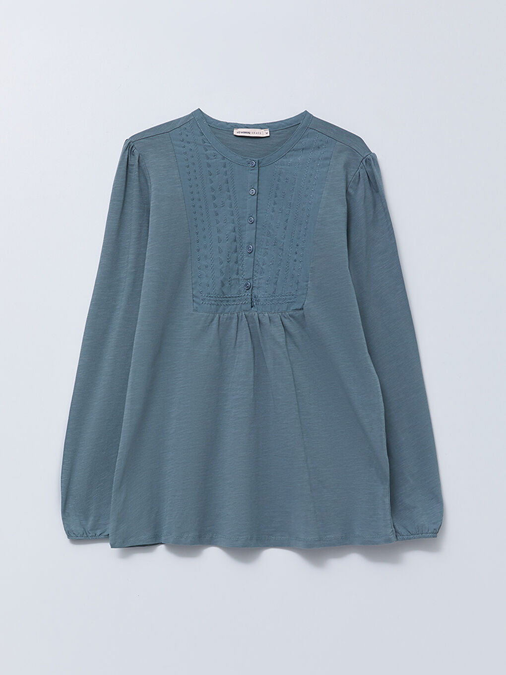 LCW Grace Rundhalsausschnitt Bestickte Langarm Baumwolle Bluse für Damen -S25935Z8-H1Y
