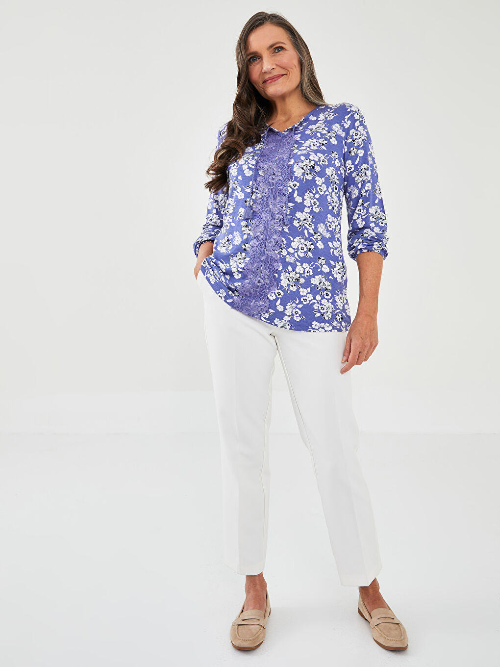 Tie Neck Floral Long Sleeve Women's Blouse