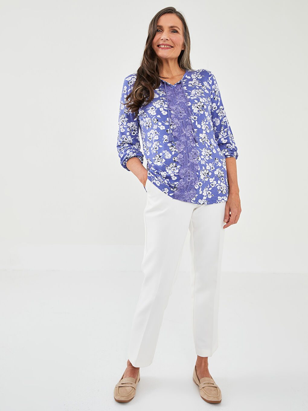 Tie Neck Floral Long Sleeve Women's Blouse-1