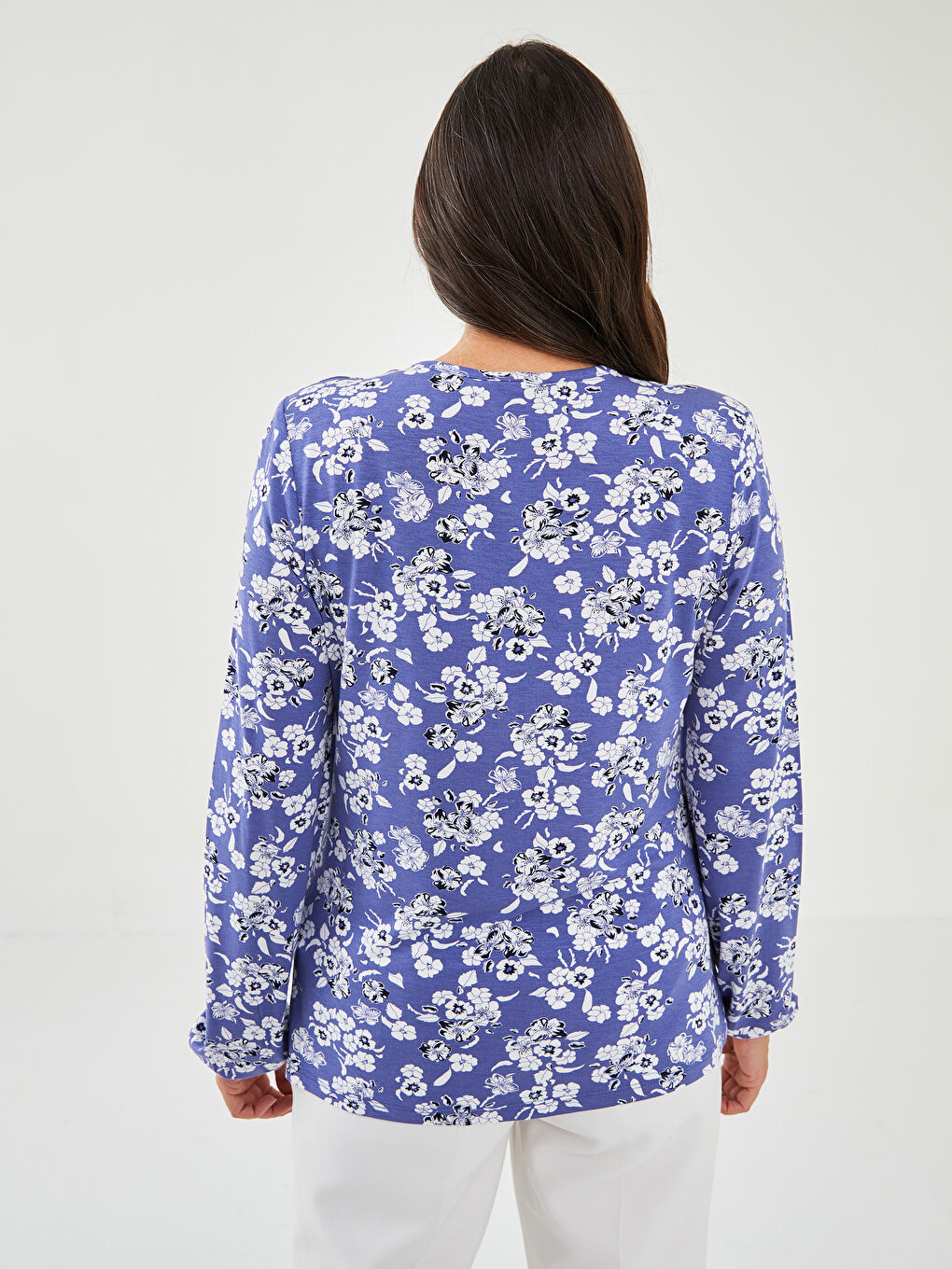 Tie Neck Floral Long Sleeve Women's Blouse-4