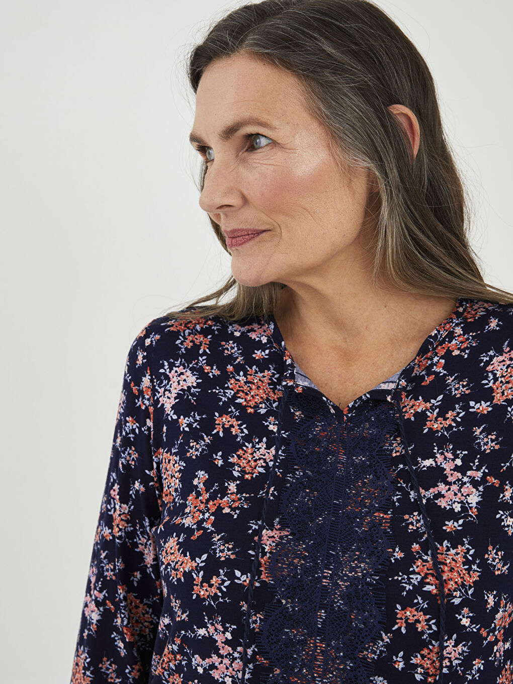 Tie Neck Floral Long Sleeve Women's Blouse-1