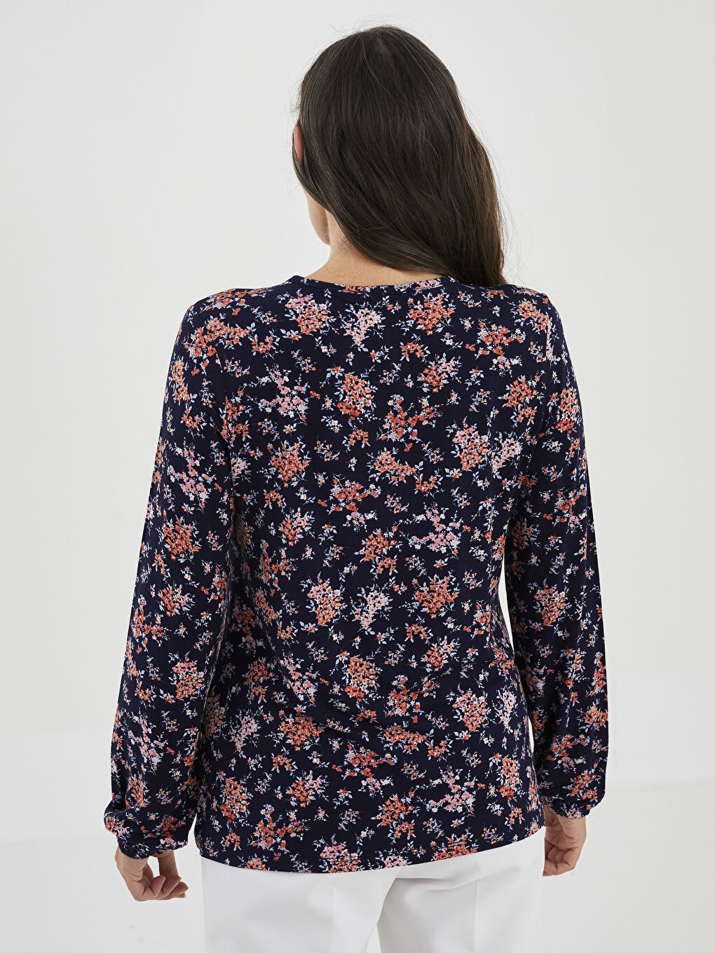 Tie Neck Floral Long Sleeve Women's Blouse-4