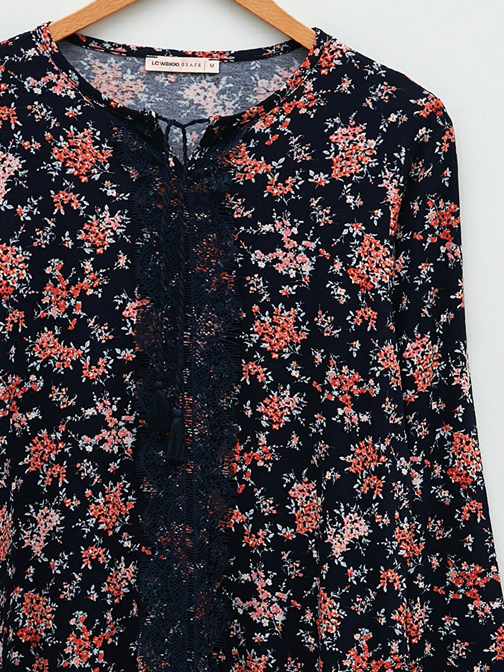 Tie Neck Floral Long Sleeve Women's Blouse-7