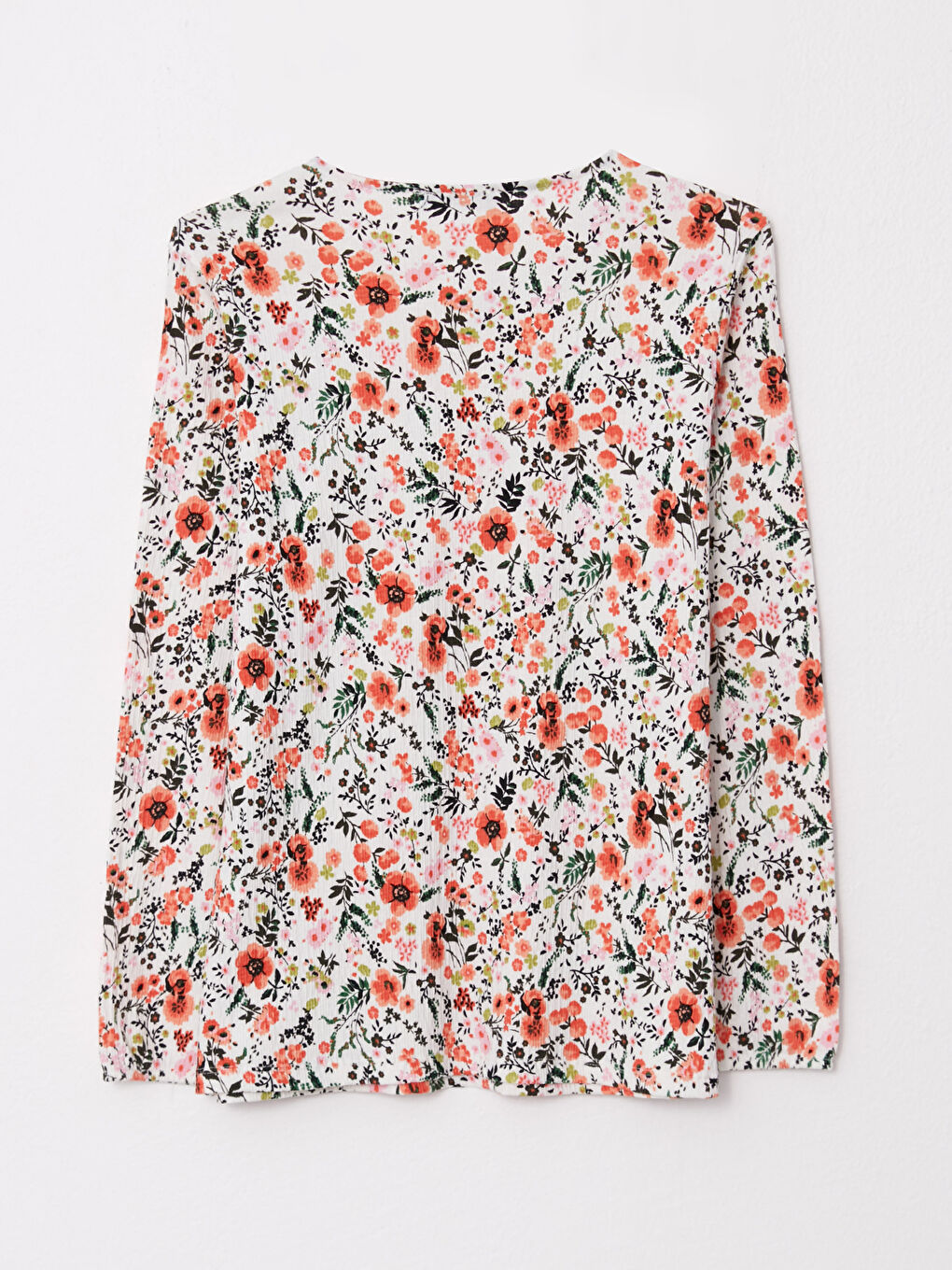 Turuncu Bağlamalı Yaka Çiçekli Uzun Kollu Kadın Bluz-6