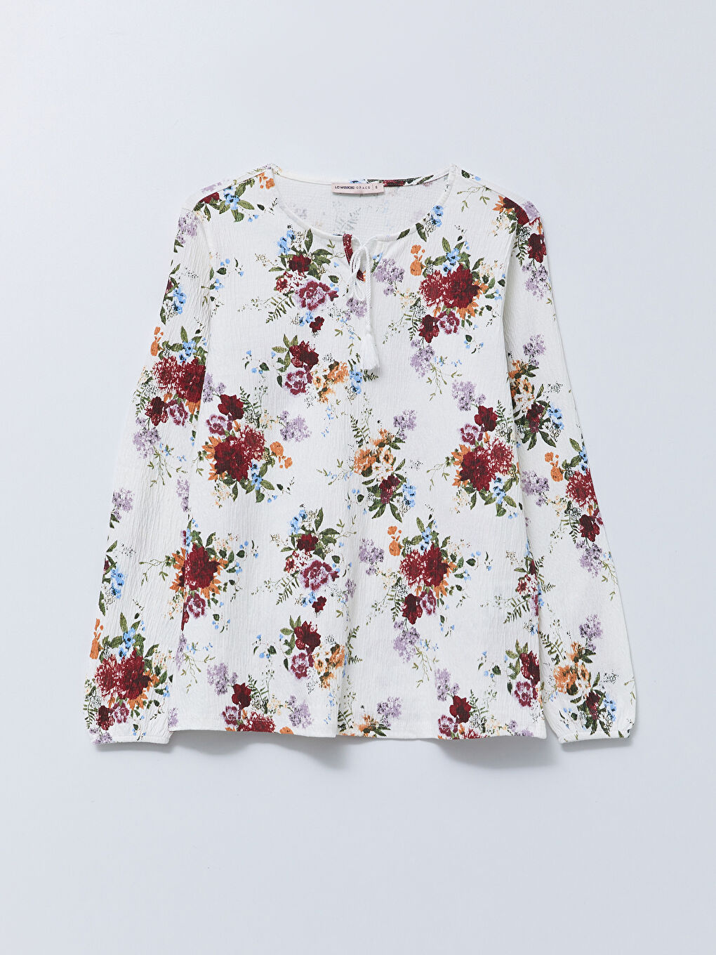 Tie Neck Floral Long Sleeve Women's Blouse