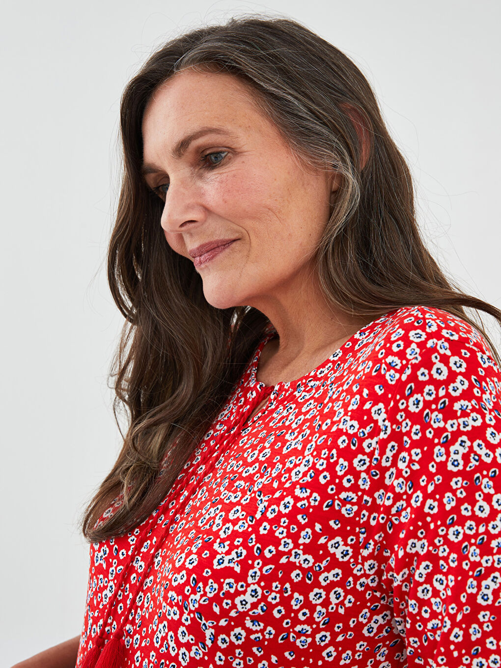 Tie Neck Patterned Long Sleeve Women's Blouse-1