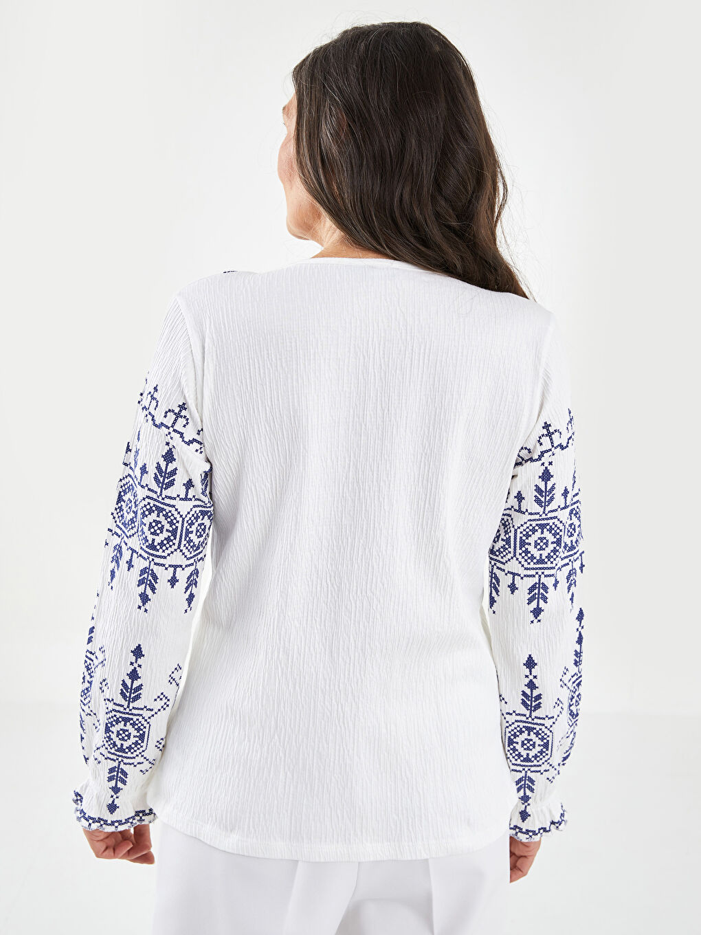 LCW Grace Tie Neck Embroidered Long Sleeve Women's Blouse -S25939Z8-EEW