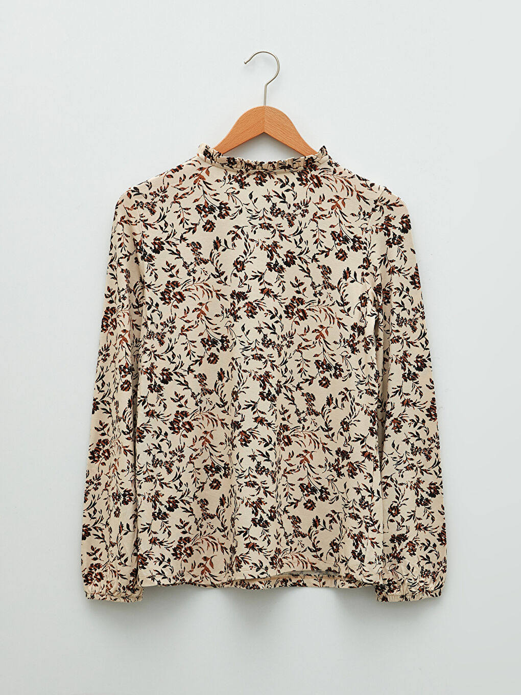 Frilly Tie Collar Floral Long Sleeve Women's Blouse-5