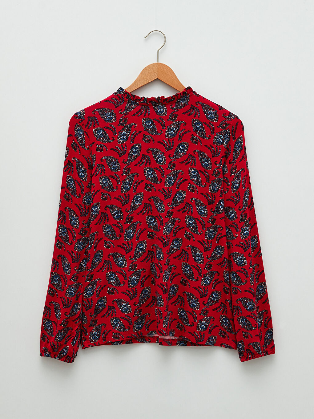Ruffled Tie Collar Patterned Long Sleeve Women's Blouse-6