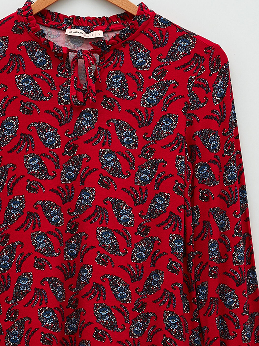 Ruffled Tie Collar Patterned Long Sleeve Women's Blouse-7