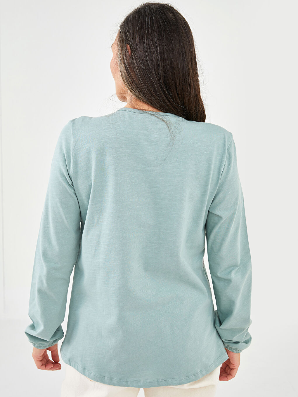 Tie Collar Patterned Long Sleeve Cotton Women's Blouse-4