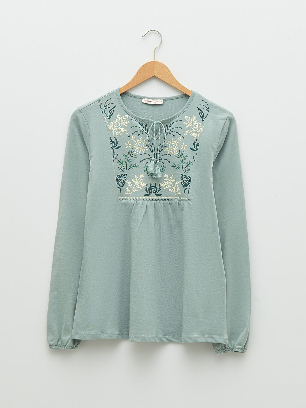 Tie Collar Patterned Long Sleeve Cotton Women's Blouse-6