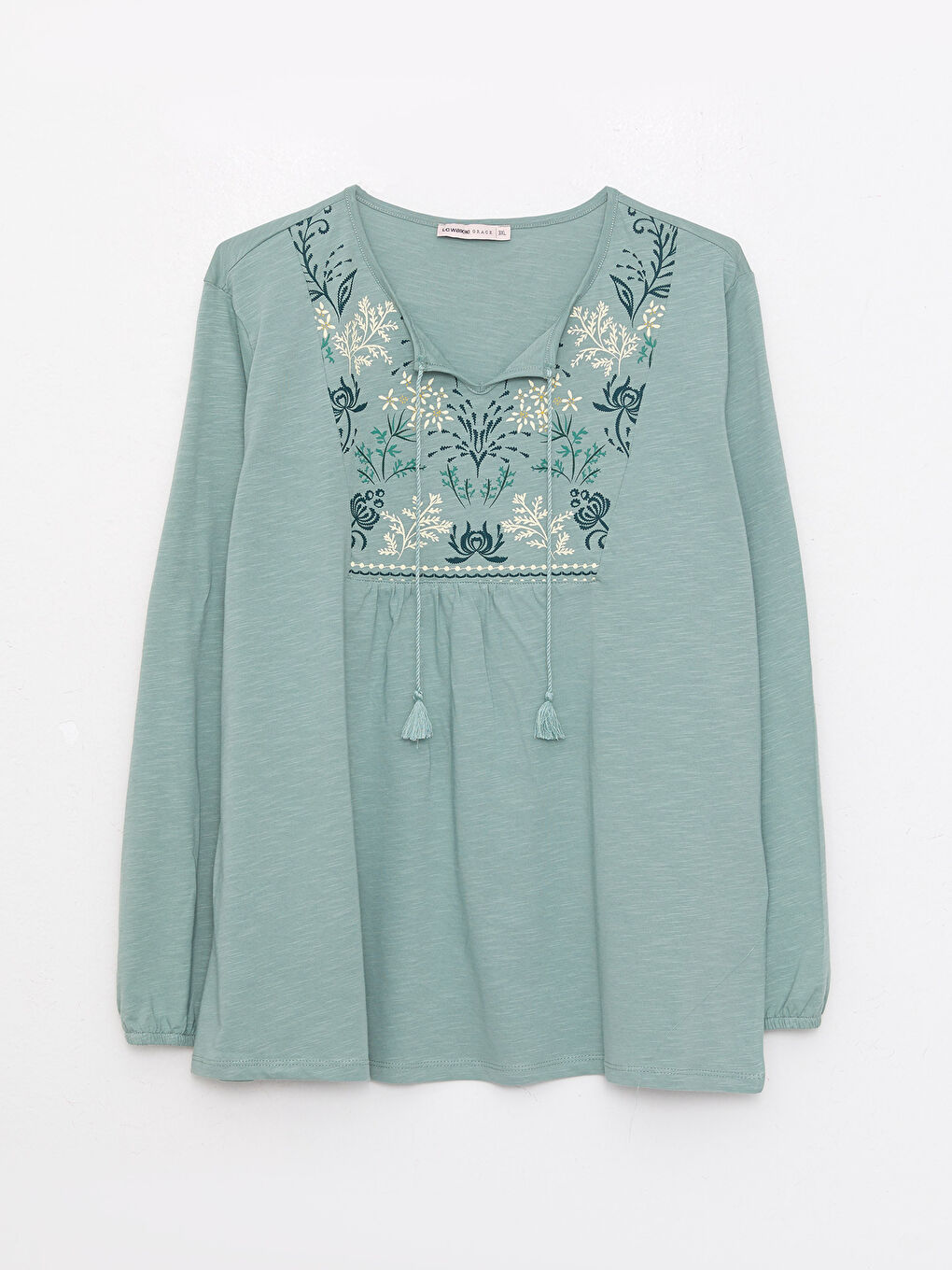 Tie Collar Patterned Long Sleeve Cotton Women's Blouse-5