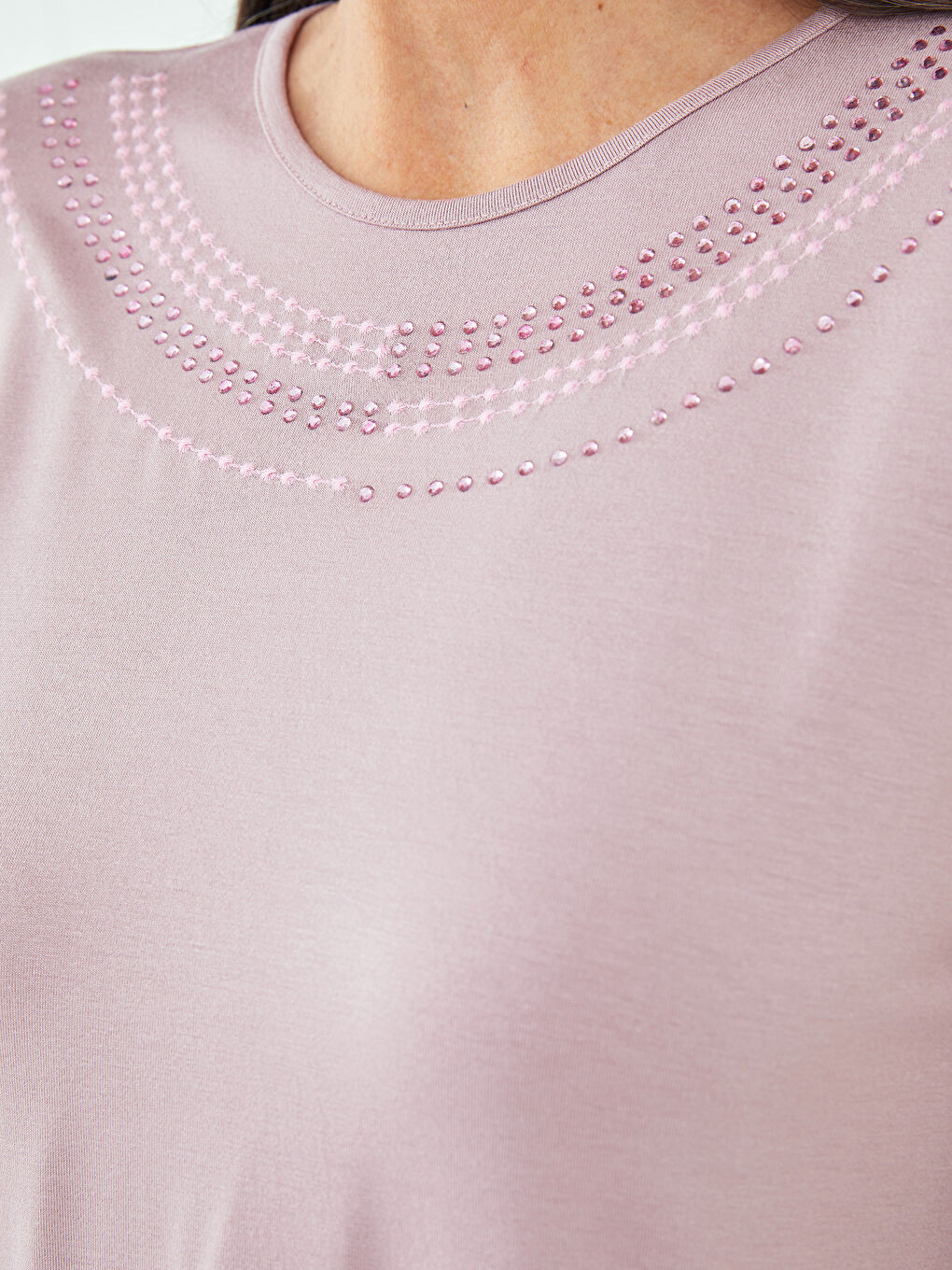 Crew Neck Embroidered Long Sleeve Viscose Women's Blouse-3