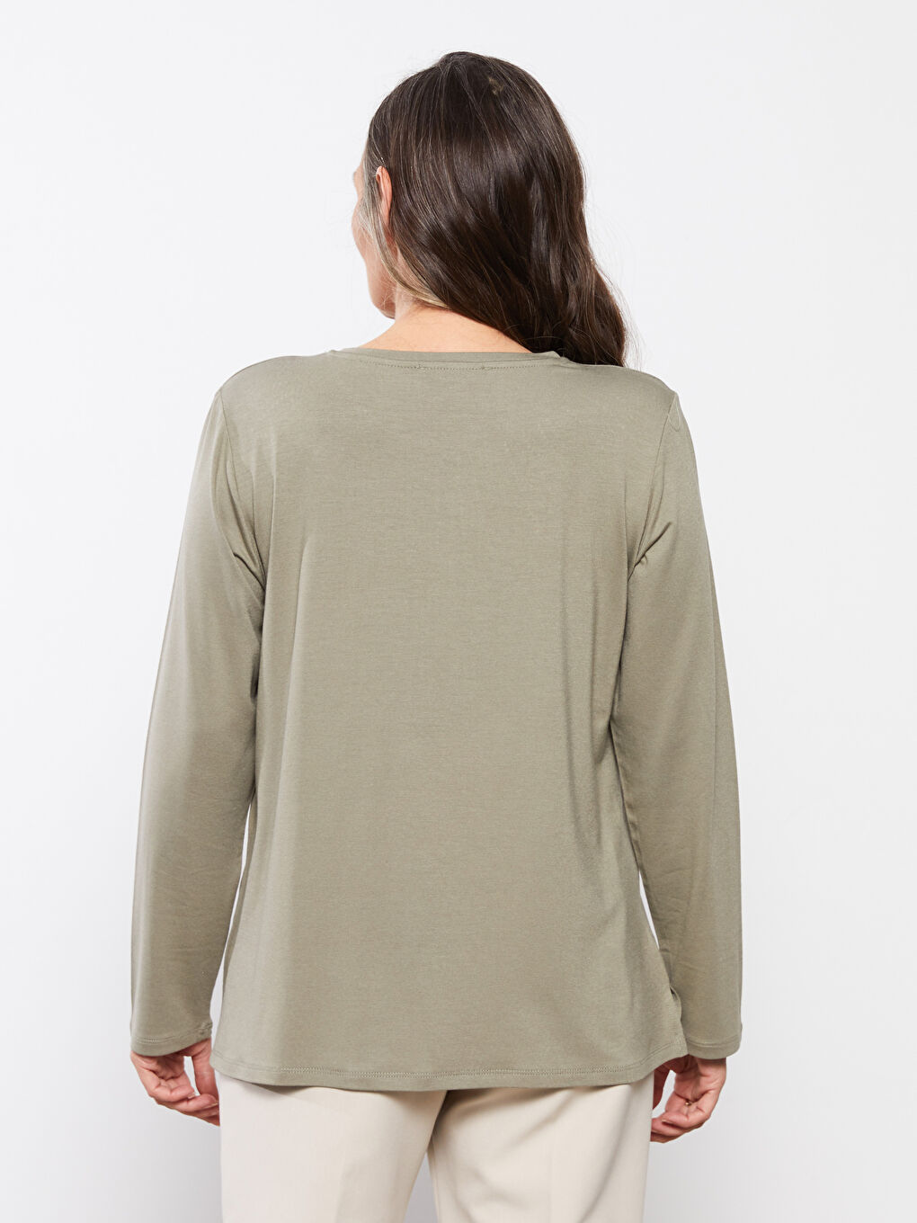 Crew Neck Embroidered Long Sleeve Viscose Women's Blouse-4