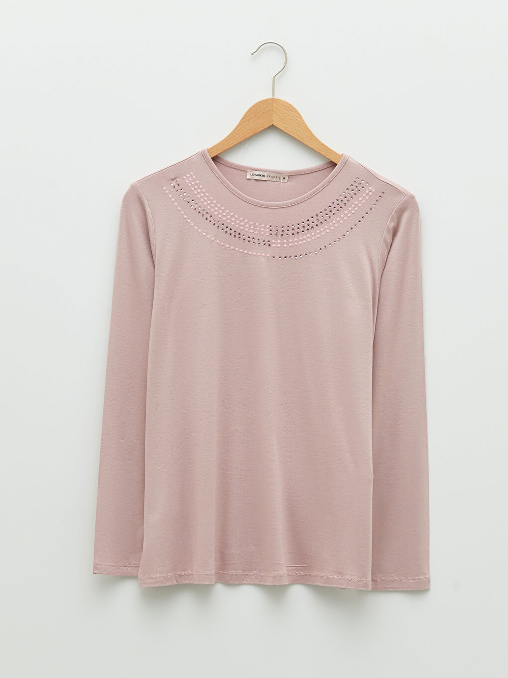 Crew Neck Embroidered Long Sleeve Viscose Women's Blouse-5