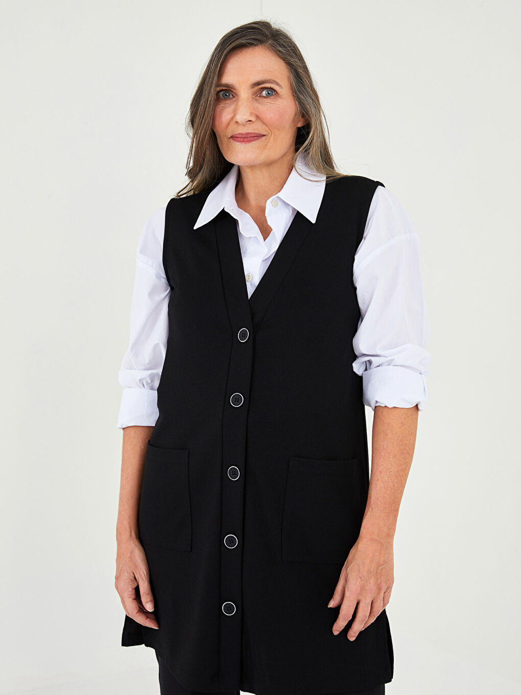 Women's V-Neck Plain Waistcoat-2