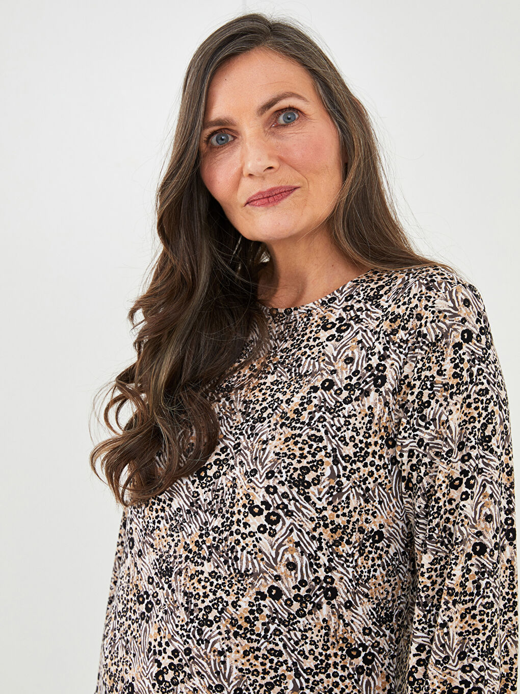 Crew Neck Patterned Long Sleeve Women's Dress -S25953Z8-LQB