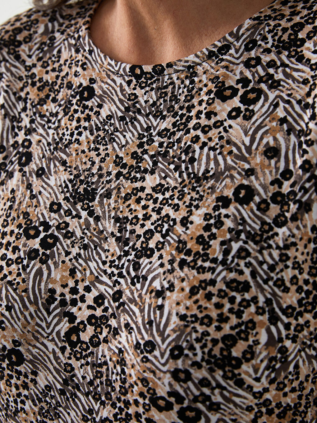 Crew Neck Patterned Long Sleeve Women's Dress -S25953Z8-LQB