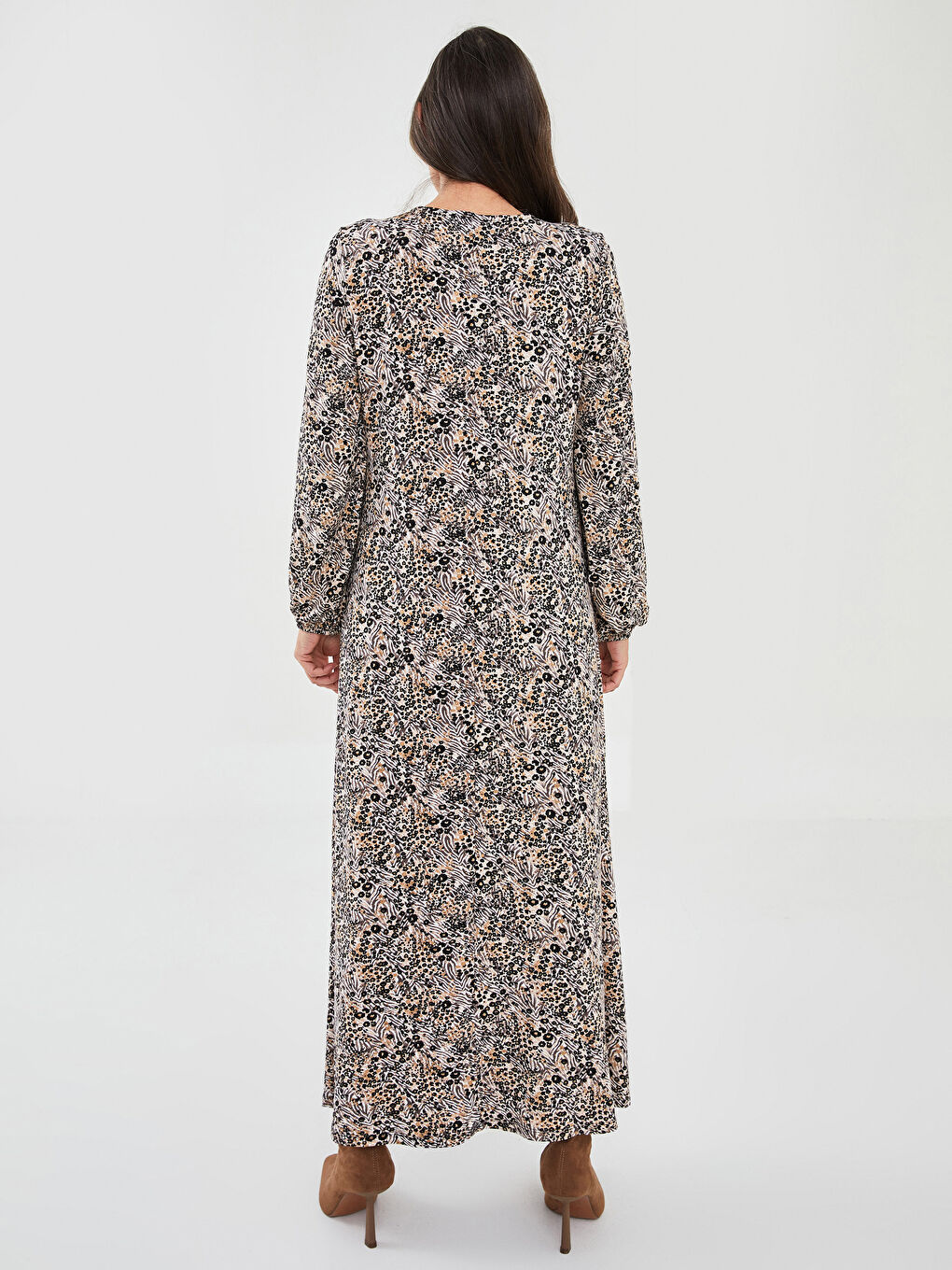 Crew Neck Patterned Long Sleeve Women's Dress -S25953Z8-LQB