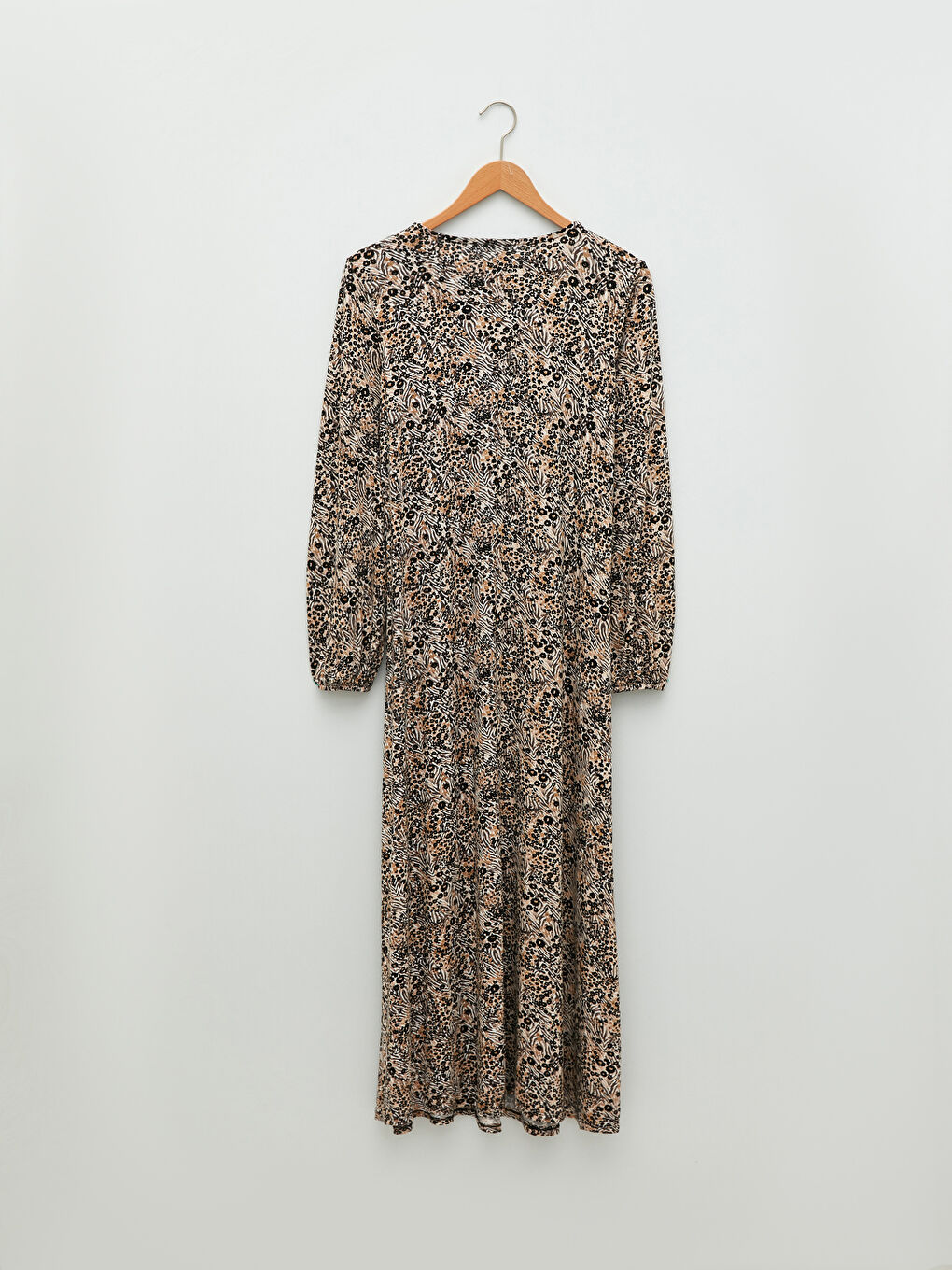 Crew Neck Patterned Long Sleeve Women's Dress -S25953Z8-LQB