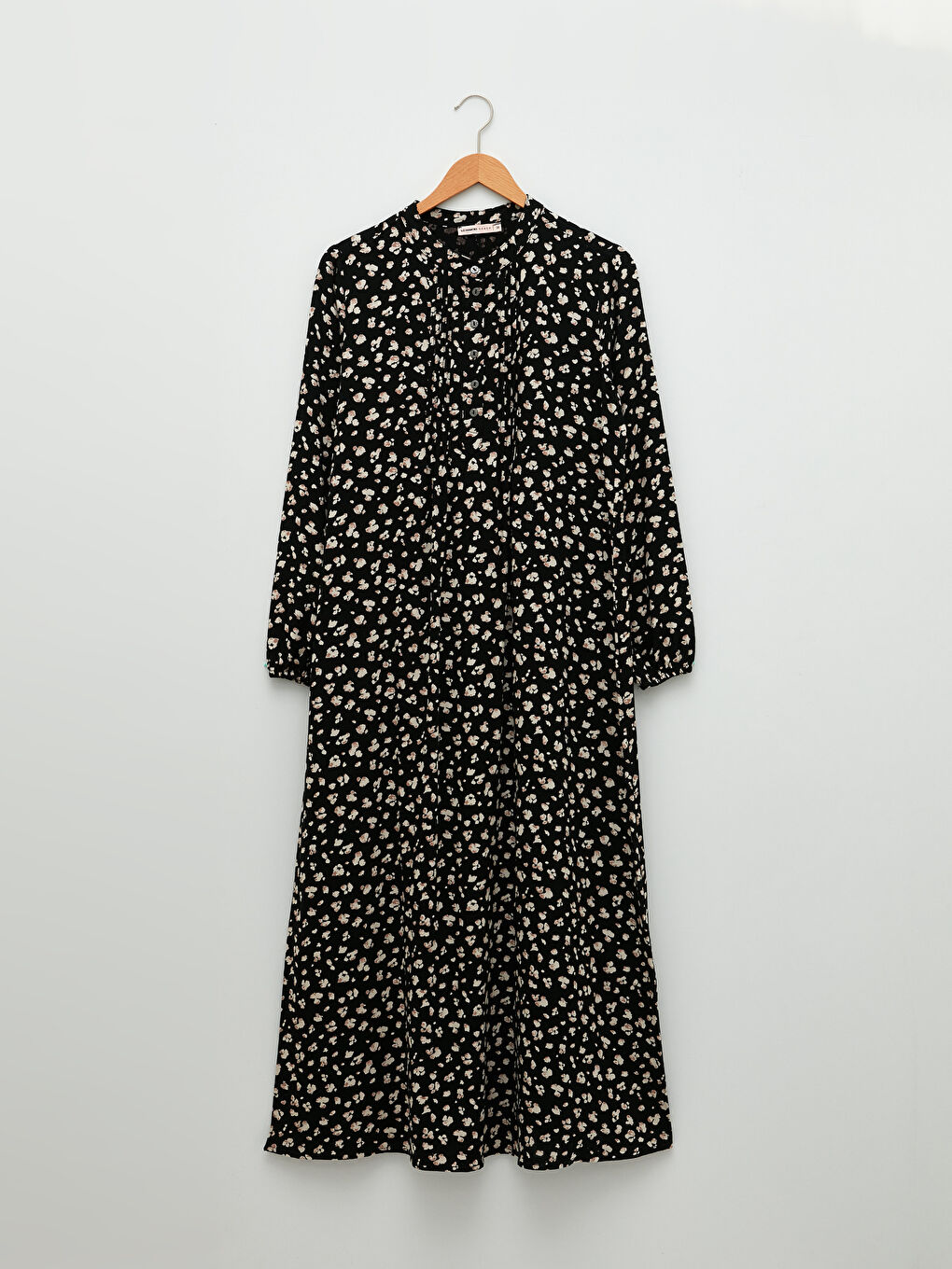 Crew Neck Patterned Long Sleeve A-Cut Belmando Fabric Women's Dress-5