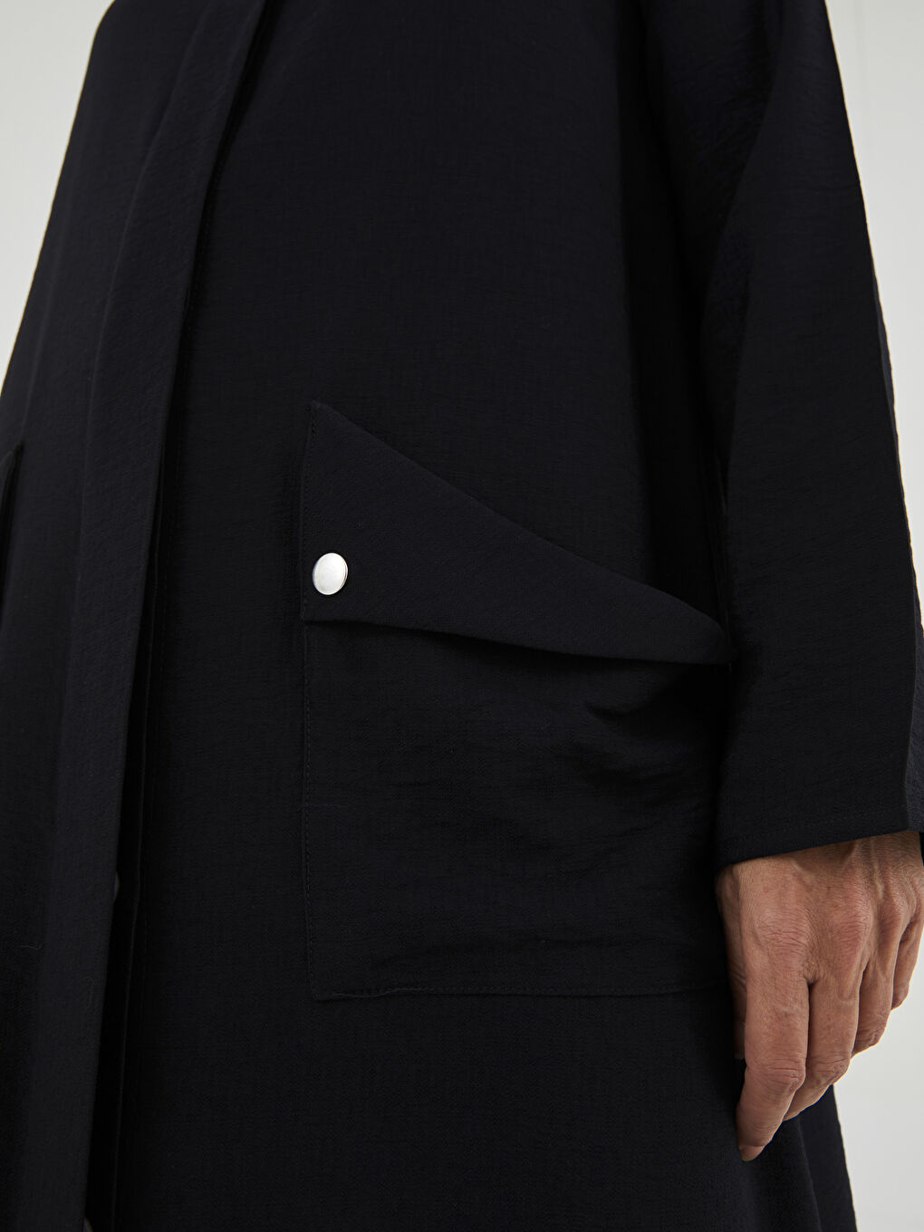 Siyah Gömlek Yaka Düz Uzun Kollu A Kesim Kadın Elbise-3