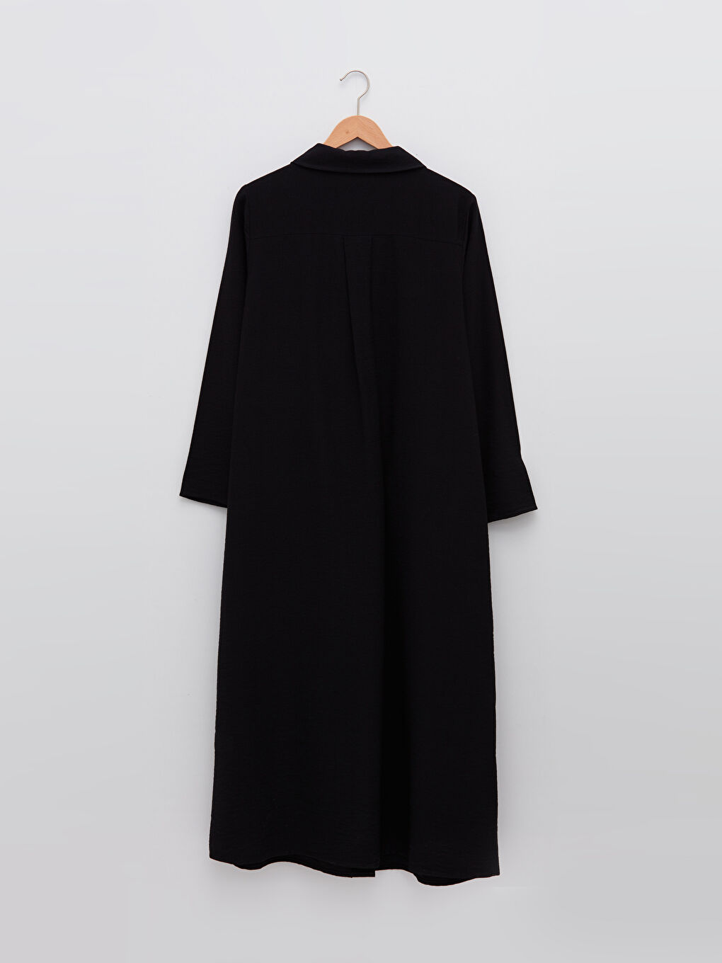 Siyah Gömlek Yaka Düz Uzun Kollu A Kesim Kadın Elbise-6