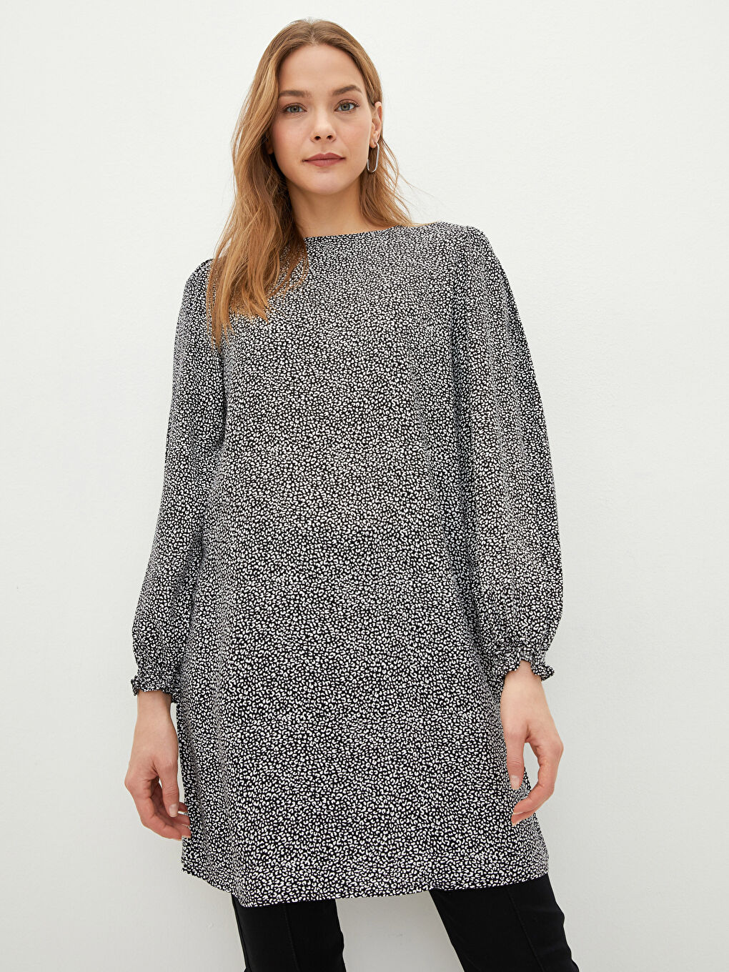Rundhalsausschnitt Gemustert Langarm Viskose Tunika für Damen