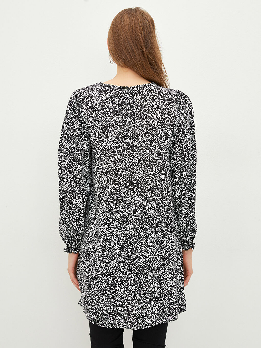 Rundhalsausschnitt Gemustert Langarm Viskose Tunika für Damen-3