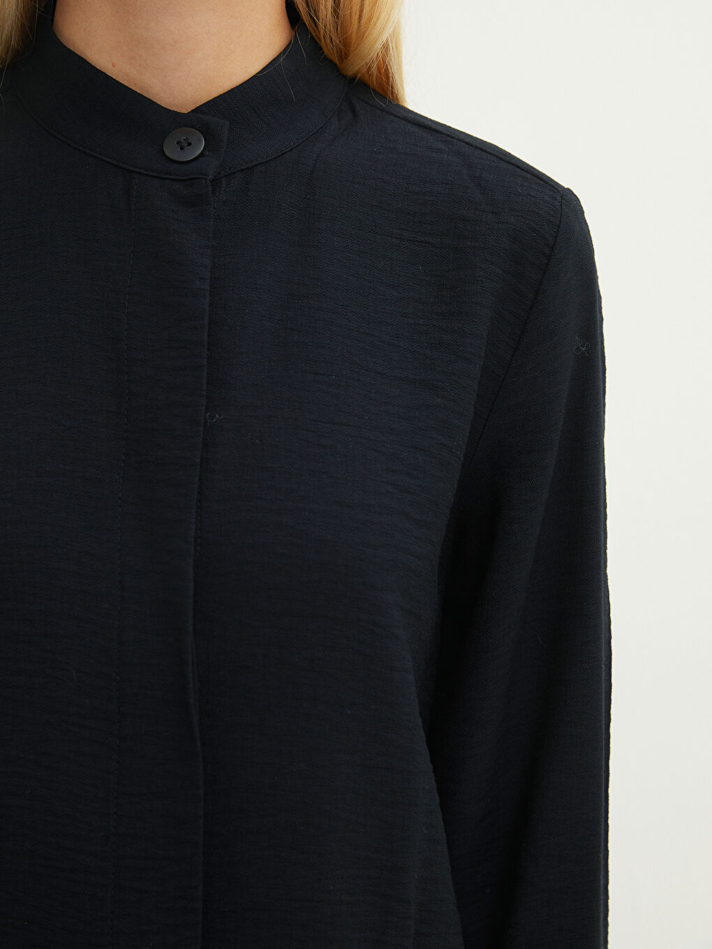 Großvaterkragen Langarm Crêpe Stoff Tunika für Damen-4