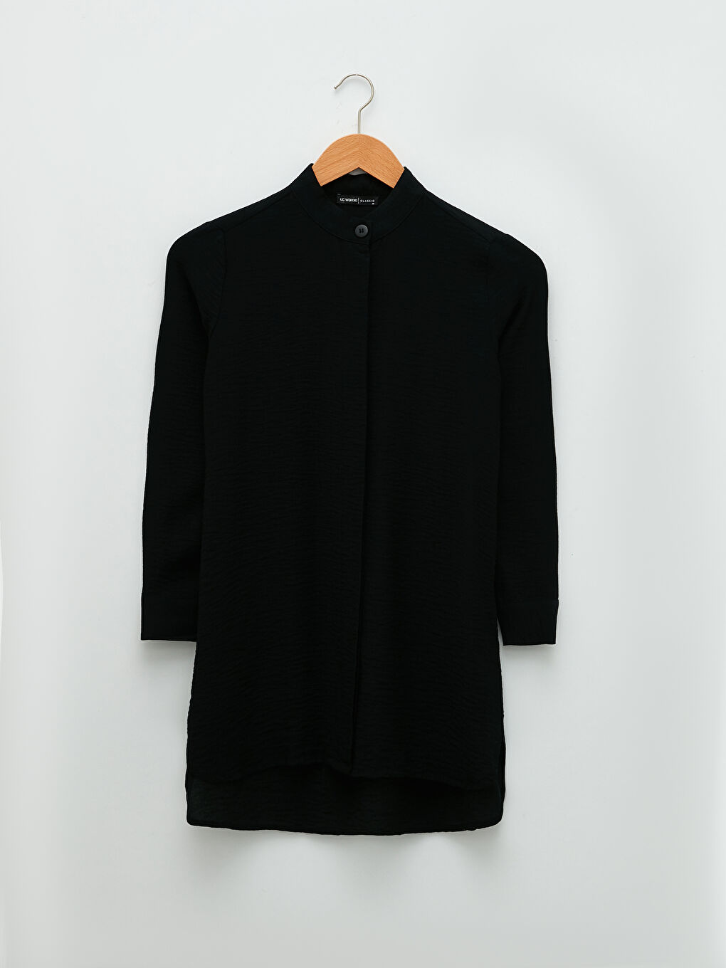 Großvaterkragen Langarm Crêpe Stoff Tunika für Damen-6