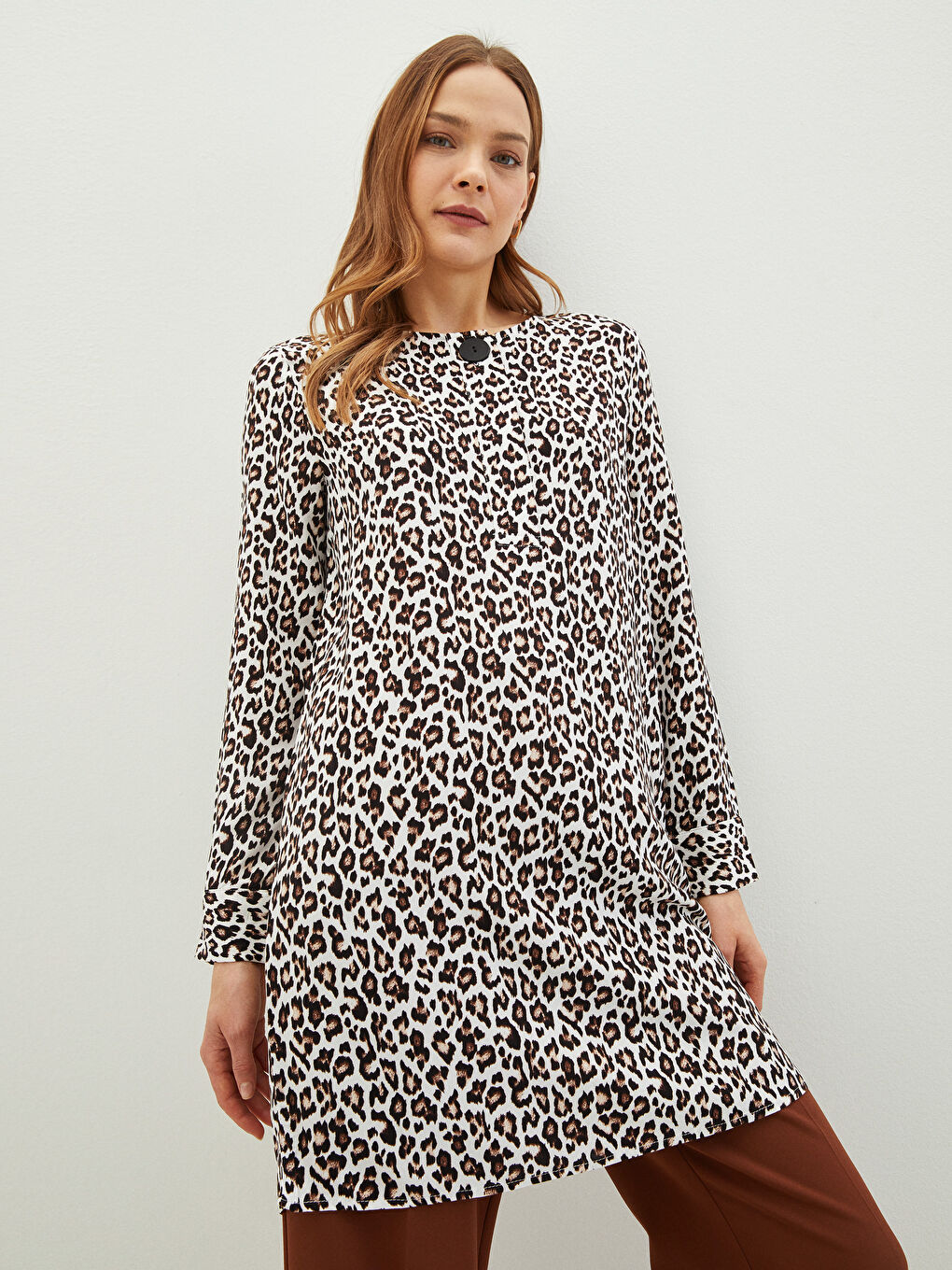 Crew Neck Patterned Long Sleeve Viscose Women's Tunic