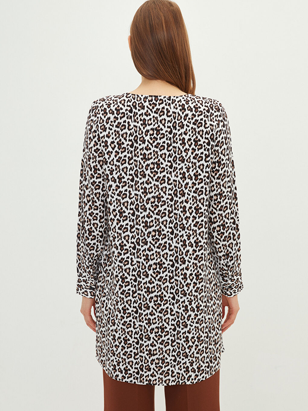 Crew Neck Patterned Long Sleeve Viscose Women's Tunic-4