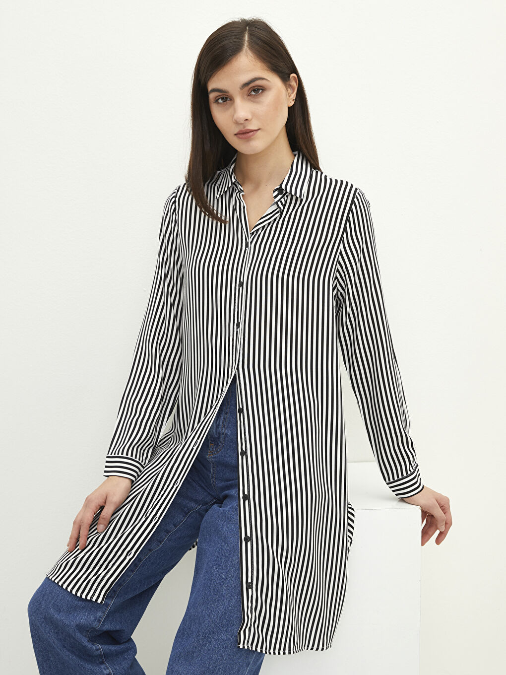 Striped Long Sleeve Viscose Women's Shirt Tunic