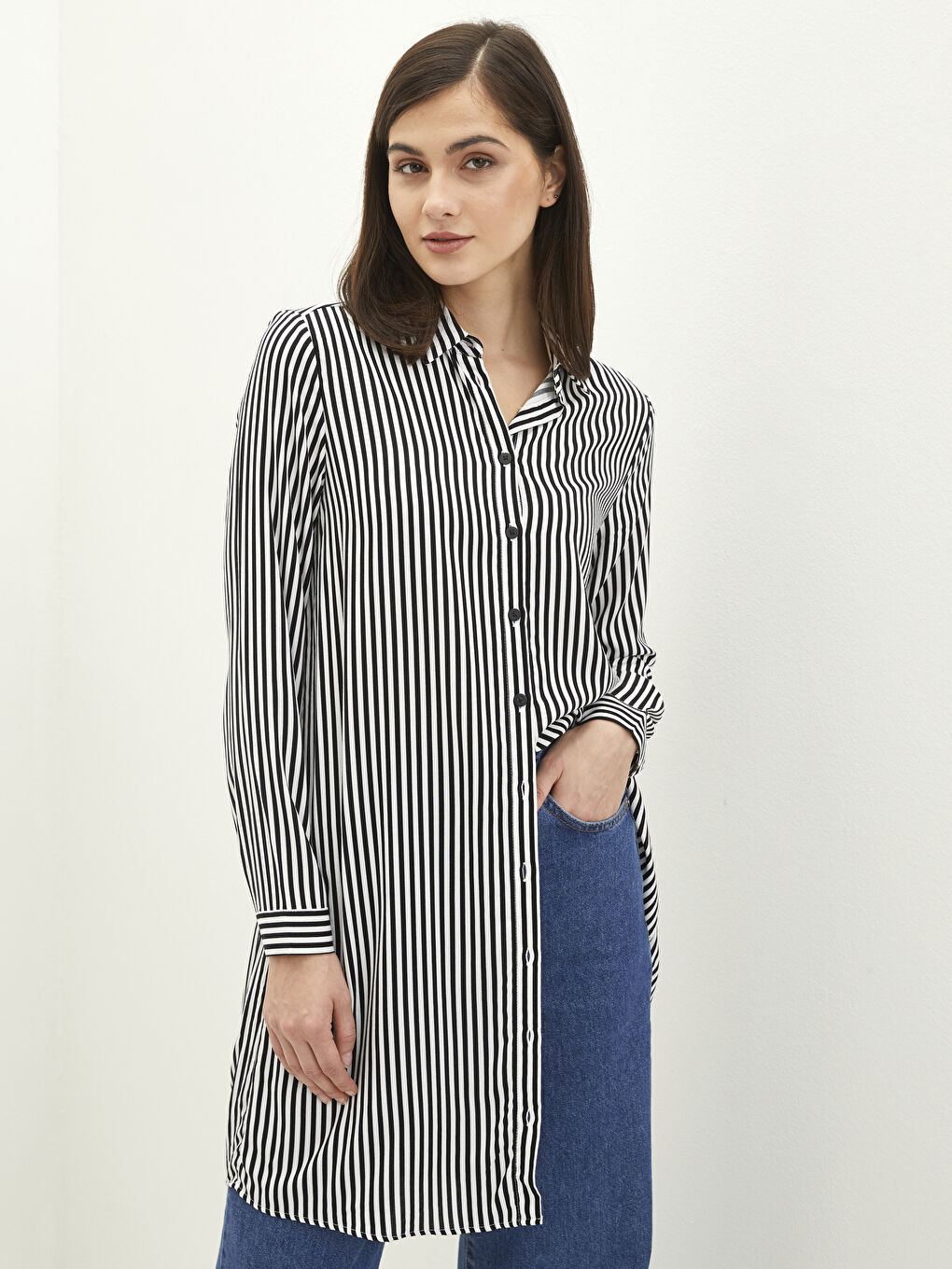 Striped Long Sleeve Viscose Women's Shirt Tunic-1