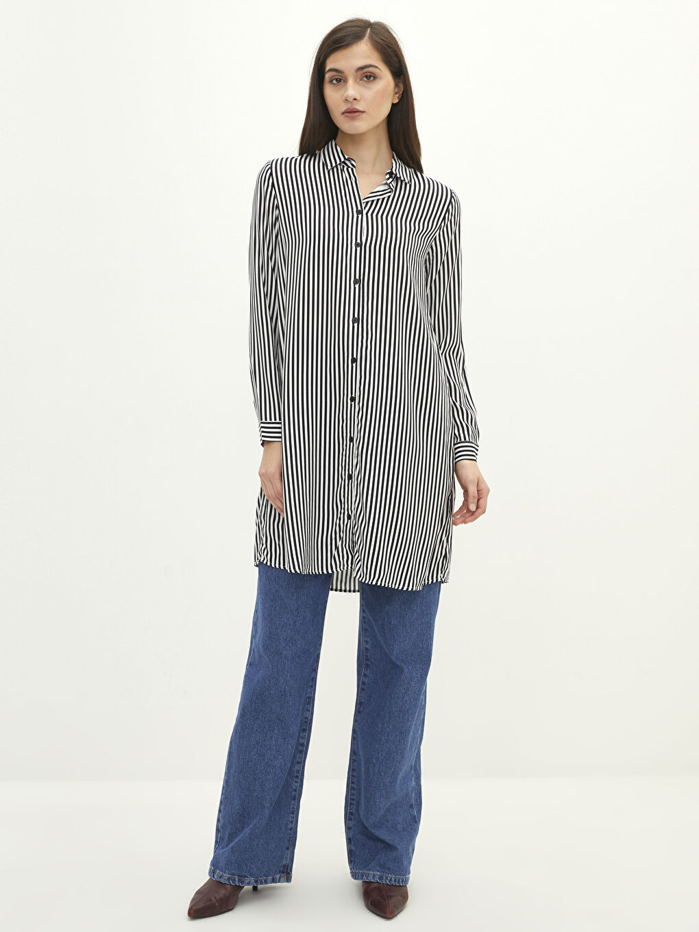 Striped Long Sleeve Viscose Women's Shirt Tunic-2