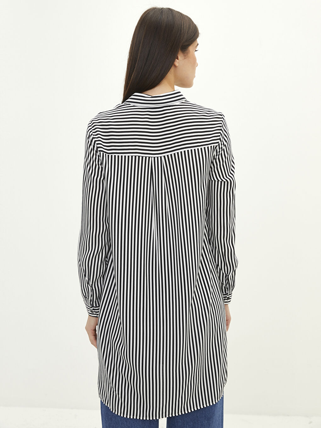 Striped Long Sleeve Viscose Women's Shirt Tunic-4
