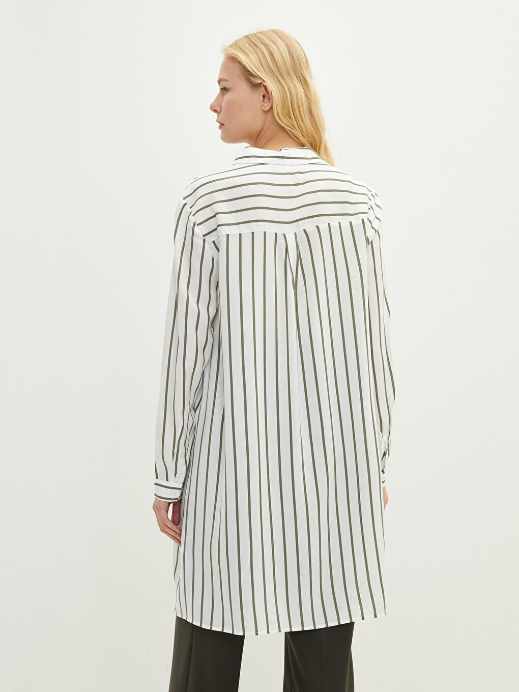 Tunique Chemise à Rayures en Viscose à Manches Longues pour Femmes-4