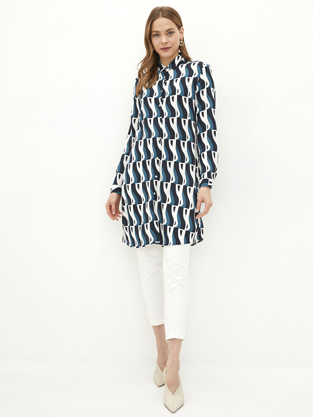 Patterned Long Sleeve Viscose Women's Shirt Tunic-1