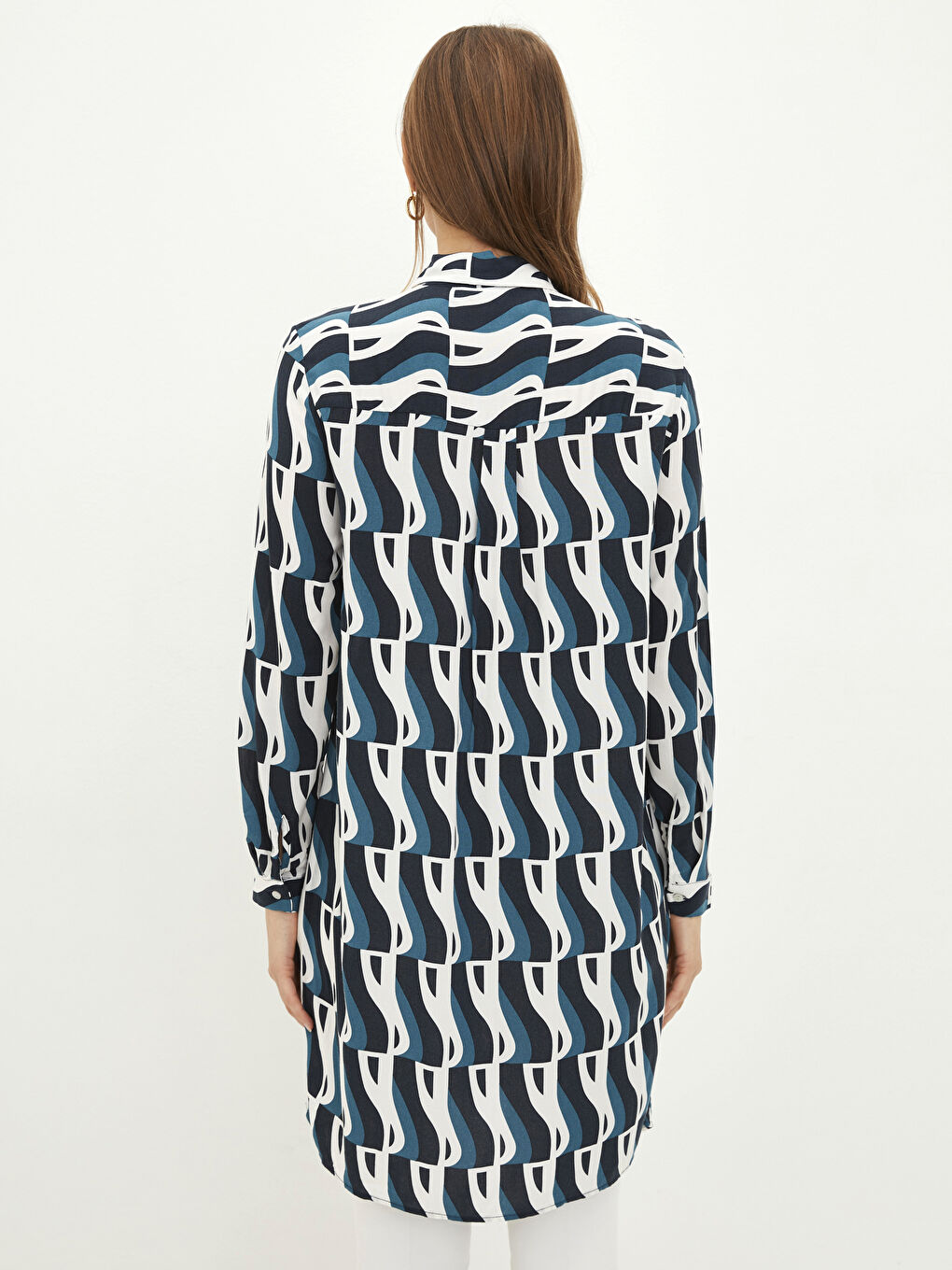 Patterned Long Sleeve Viscose Women's Shirt Tunic-3