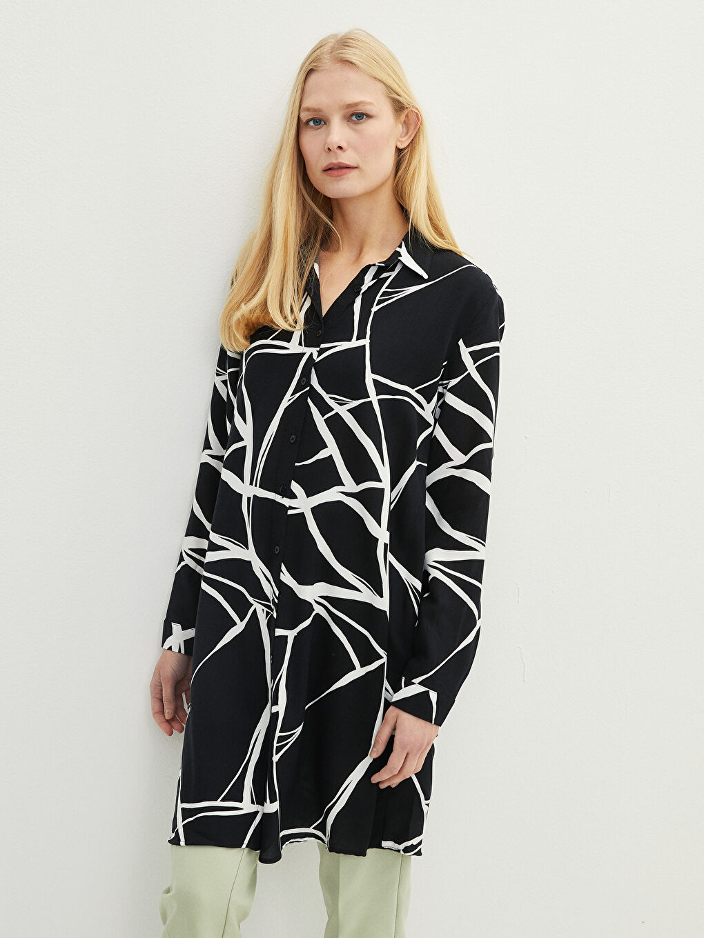 Шарена риза-туника с дълъг ръкав от вискоза за жени-2